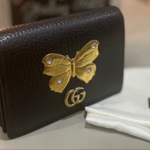 ❌SOLD ❌GUCCI Butterfly Marmont Compact Leather Card Holder - Picture 4 of 5